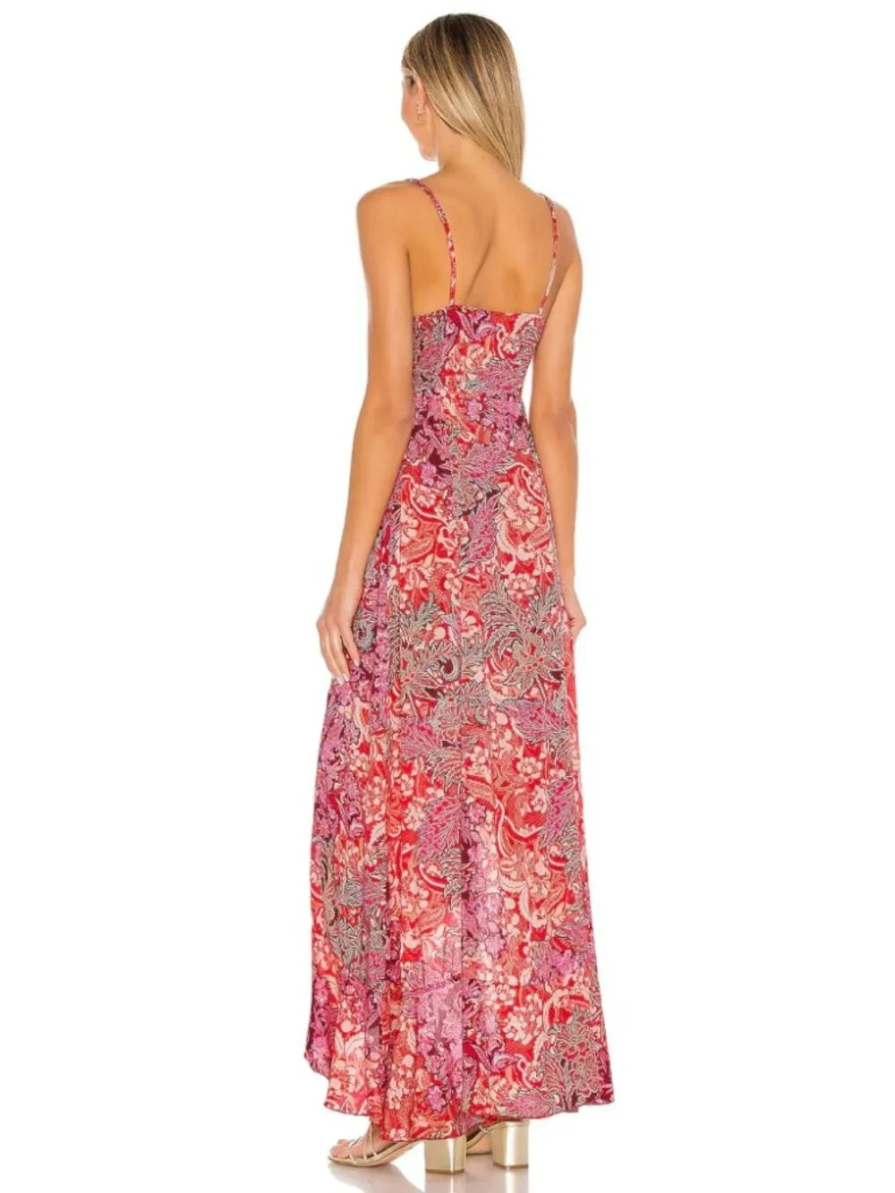 Free People Forever Yours Smocked Slip Dress Red Floral Asymmetrical Resort XS